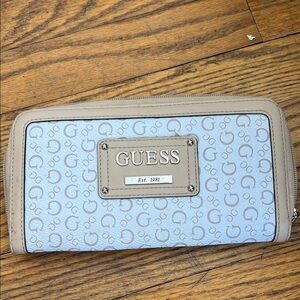Guess Tan and White Logo Wallet